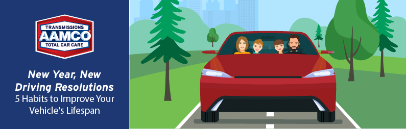 Vector graphic of a family in a car banner