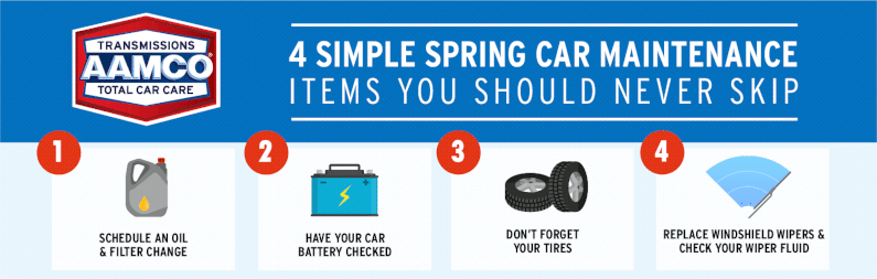 Header of Infographic illustrating the 4 main vehicle maintenance items to check this spring